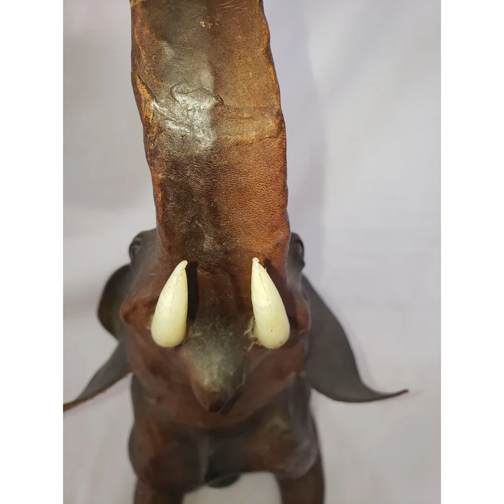 Vintage Leather Wrapped Elephant with Glass Eyes 16